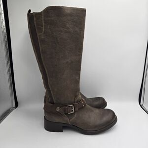 Earth Big Sky Tall Riding Leather Boots Women Size 8.5B Charcoal Brown Fur Lined